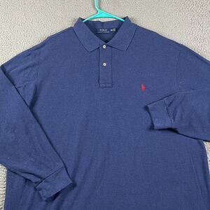 Polo Ralph Lauren Long Sleeve Polo Shirt Blue Red Pony Men's 2XLT Tall